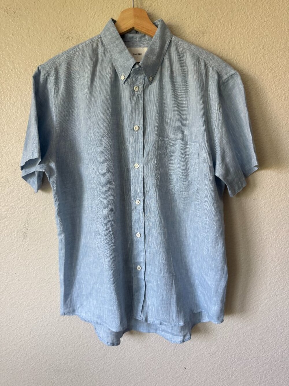Billy Reid Mens large Short Sleeve Linen Tuscumbia Shirt Button Down Air Blue
